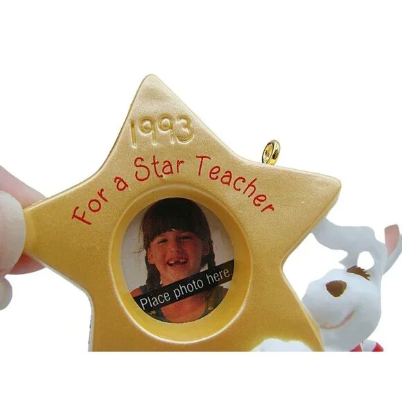 1993 Hallmark Keepsake Ornament Star Teacher White Bear Holiday or Gift Vtg NEW - Picture 3 of 11